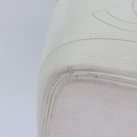 CHANEL COCO Mark Vanity Pouch Caviar Skin White Gold CC Auth yk14381 - Picture 15 of 16